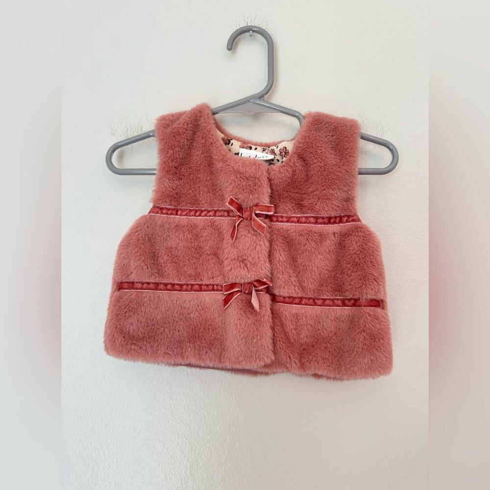 Nicole Miller Infant Girls Pink Faux Fur Vest - Size 12 Month